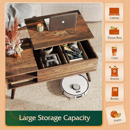 Coffee Table With Adjustable Shelf for Living Room or Office