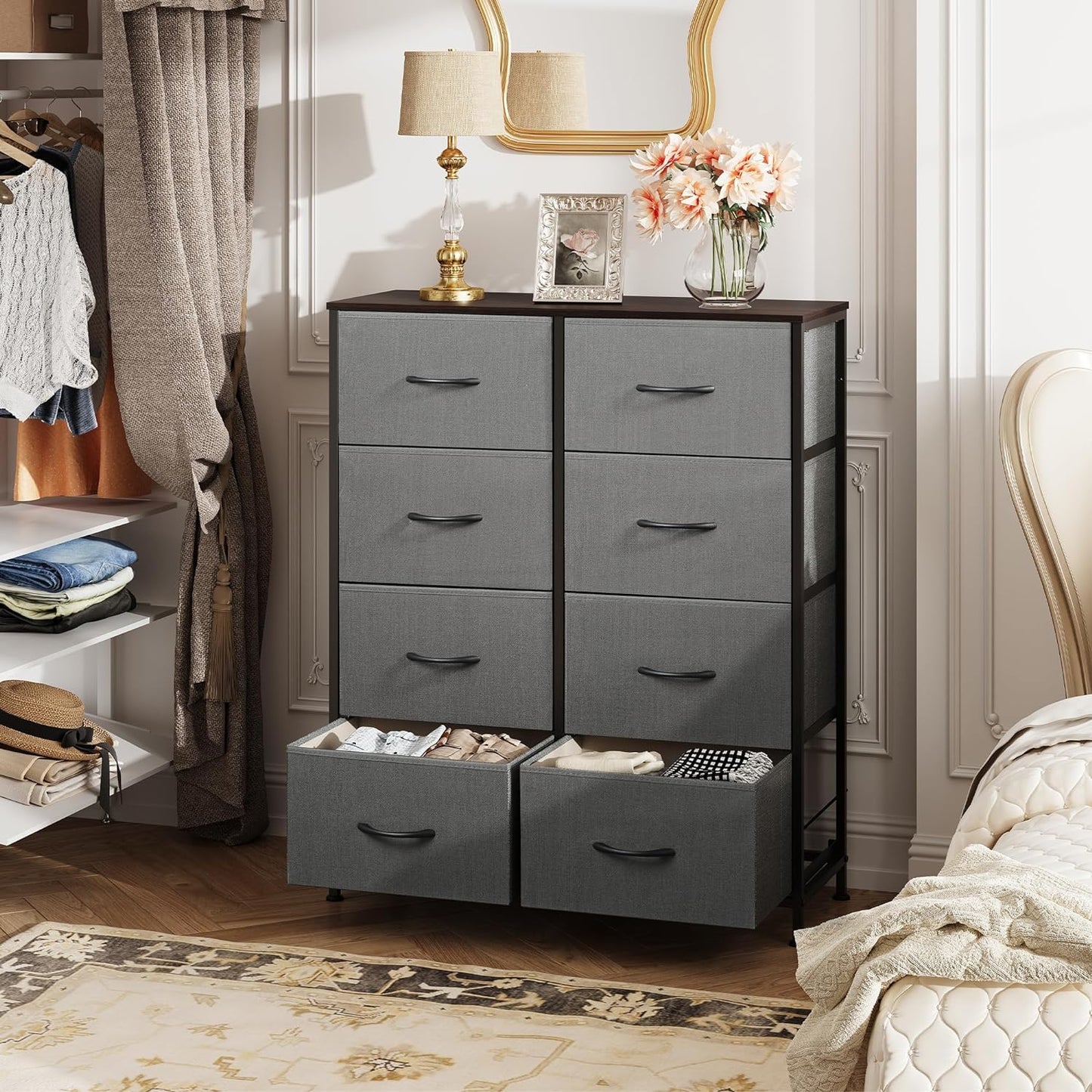 8 Drawer Dresser for Bedroom or Closet (Dark Gray)