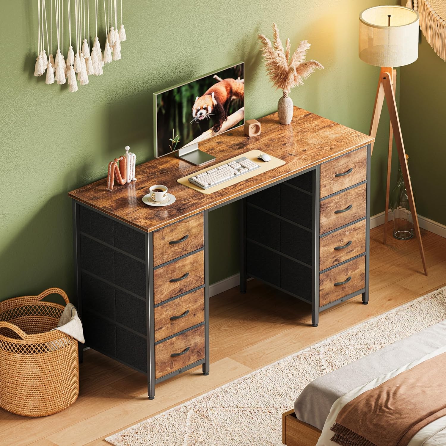 Computer Desk With 8 Drawers (Brown)