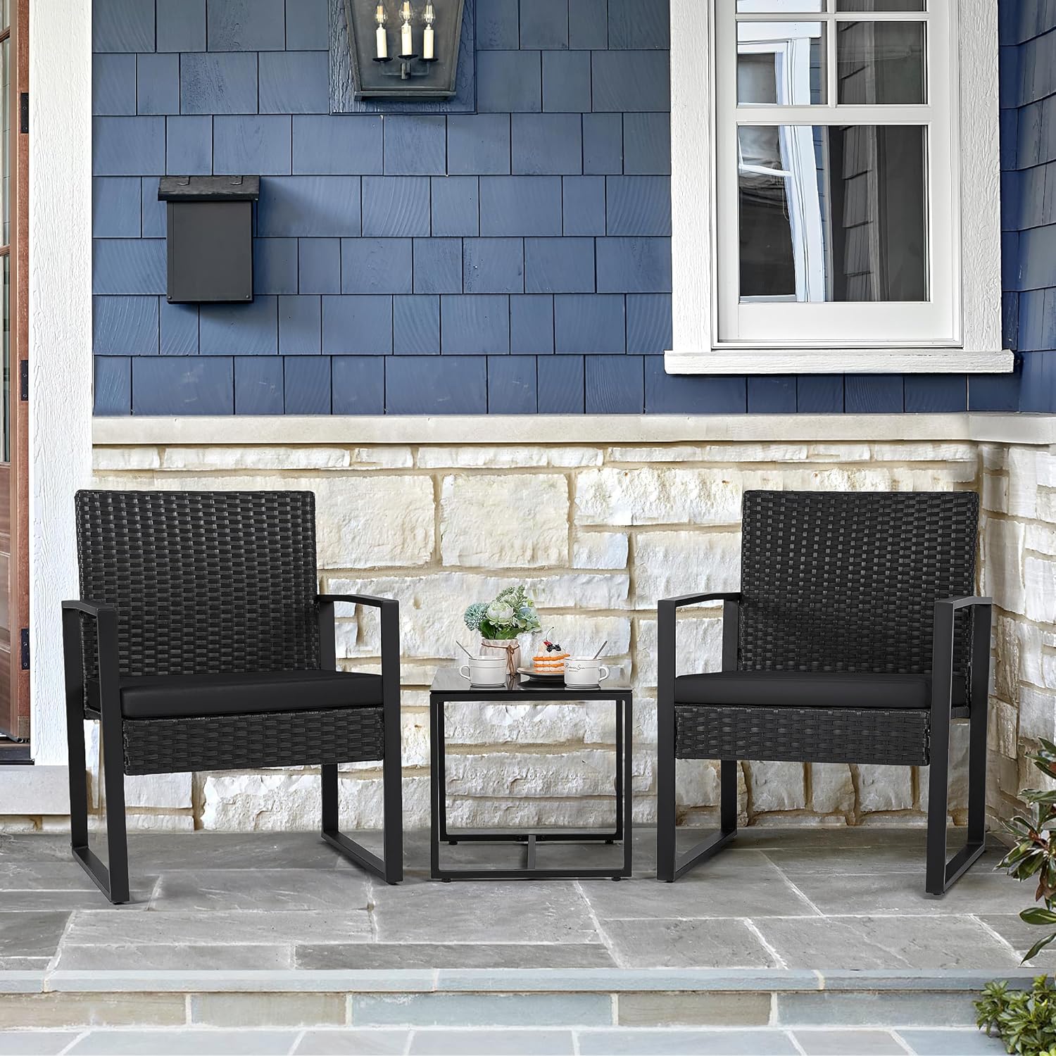 3 Pieces Outdoor Patio Set (Black)