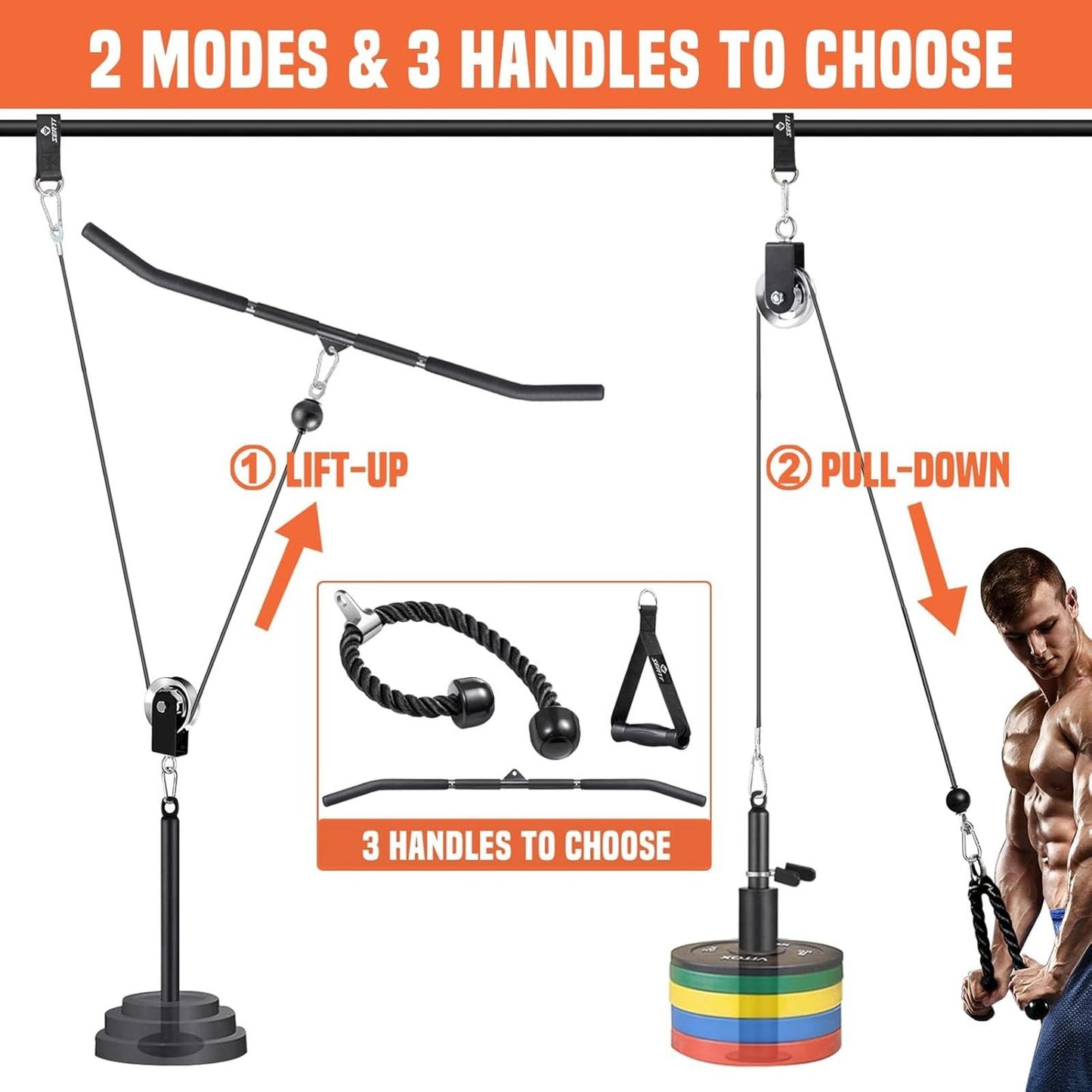 Cable Pulley System Gym LAT Pulldown 2-in-1 Bar Triceps Biceps Back