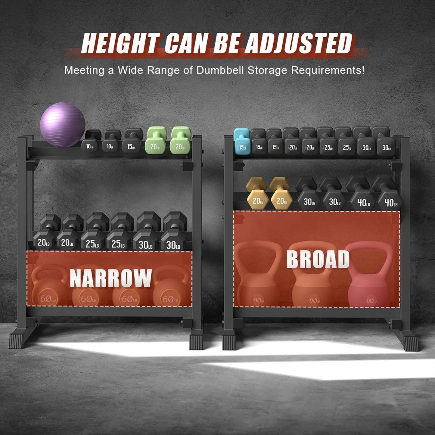 3-Tier Dumbbell Rack 1100Lb Adjustable Weight Stand Home Gym