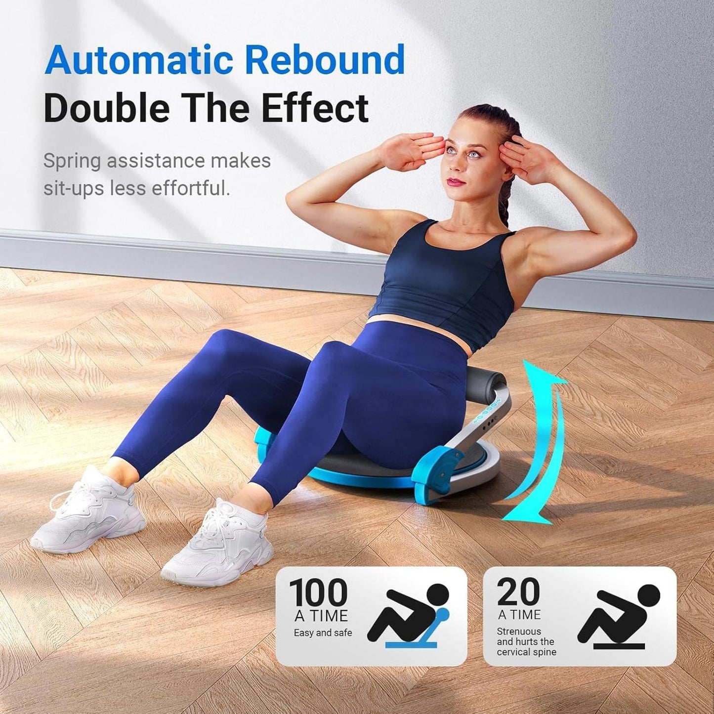 Ab Crunch Machine Sit Up Trainer w/ 3 Level Resistance Auto Rebound